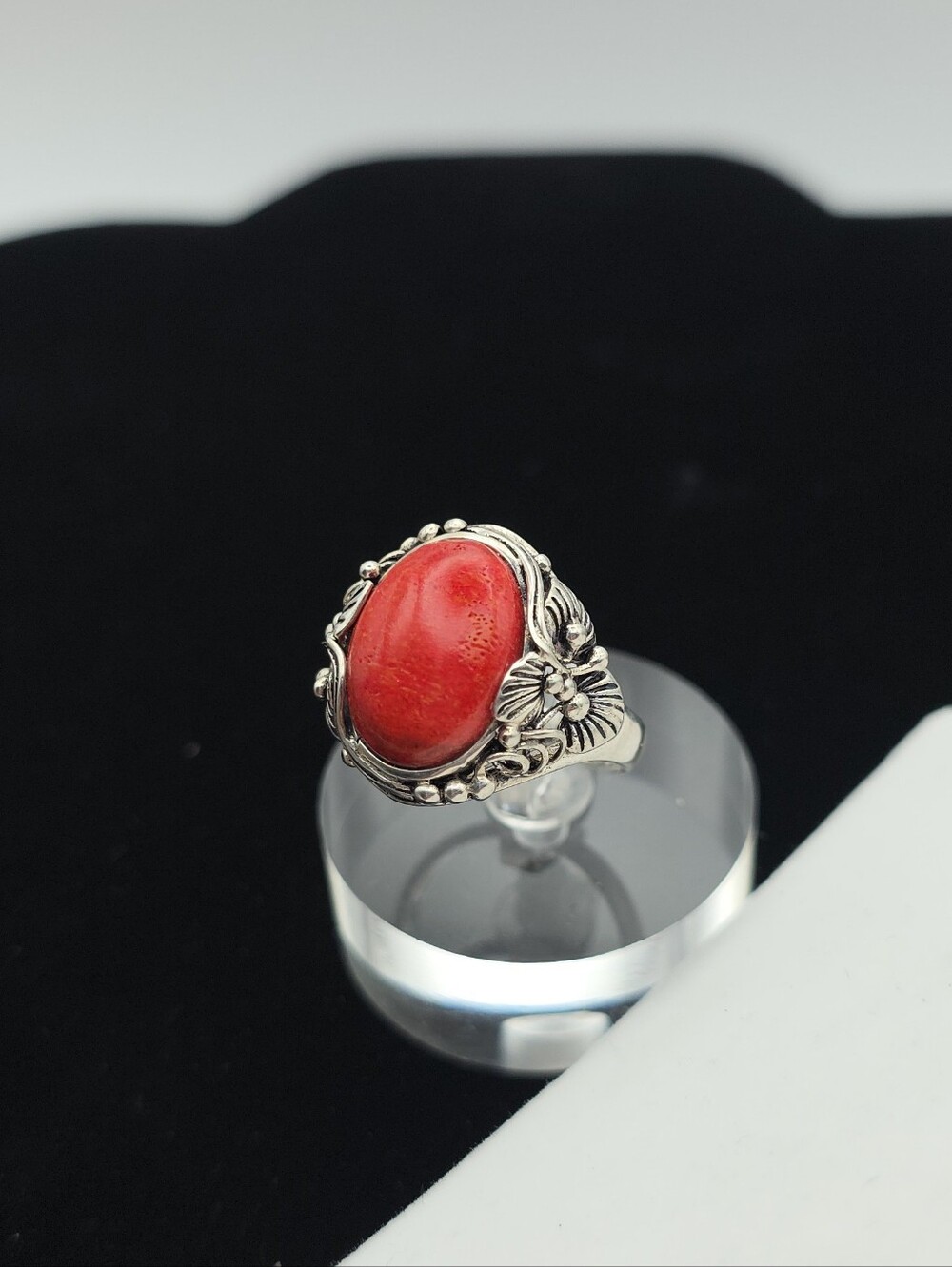 Stunning Red Sponge Coral 925 Sterling Silver Bali Style Statement Ring 9.75